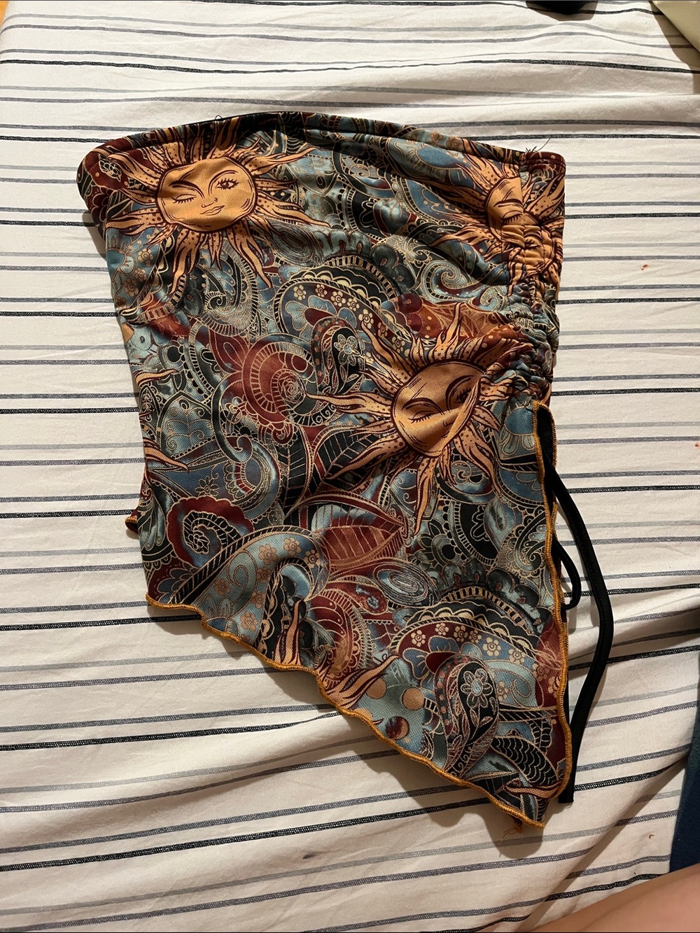 SHEIN Bohemian Sun-Print Drawstring Skort in Blue and Brown